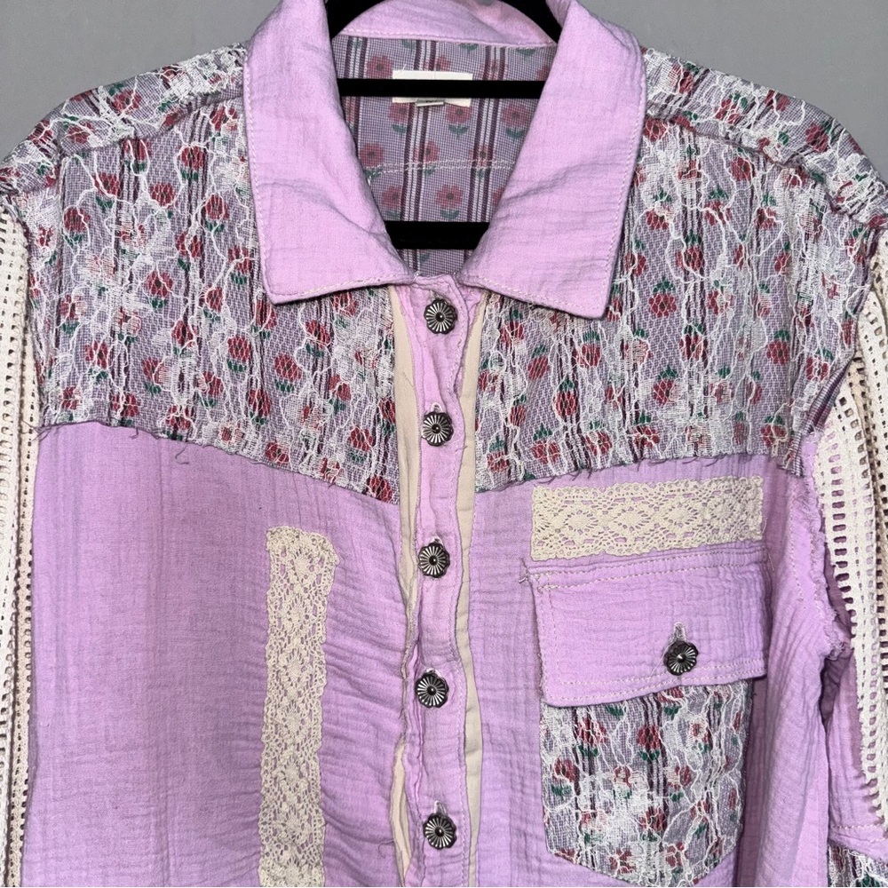Pol Floral Patchwork Button Jacket - Purple And C… - image 2